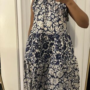 Floral Halter Dress in Blue and White